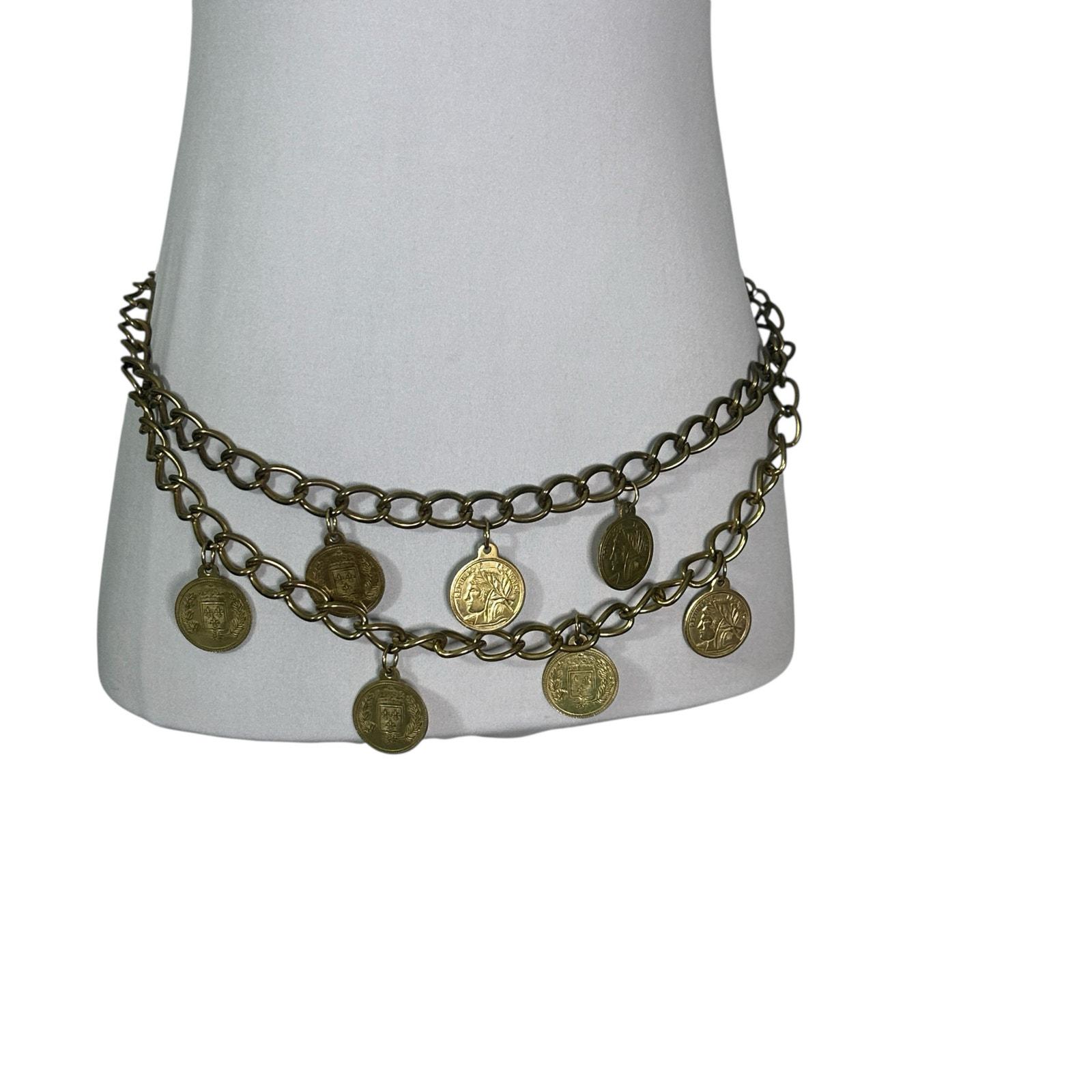Vintage Statement Piece Greek Roman Coin Medallion Adjustable Chain Belt Amazon.com: Women Elastic Band Fashion Belt Gold Metal Greek  main image 4