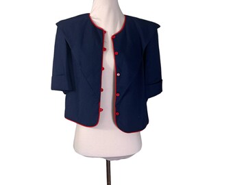 Vintage 1960s Rich Miss Navy Red Cropped Nautical Style Jacket L