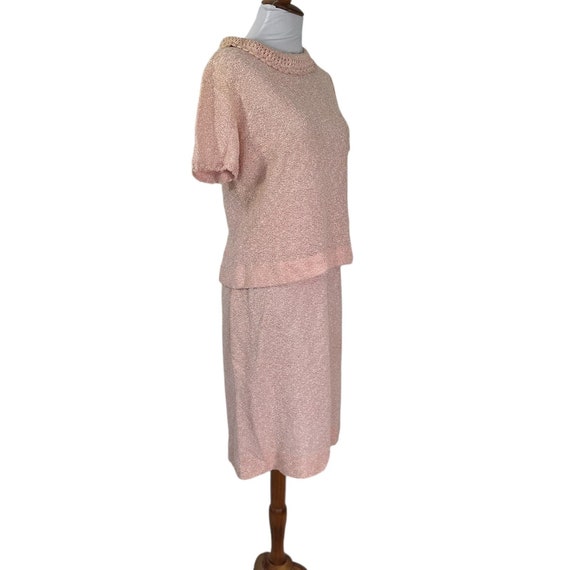 Vintage 1960s Leslie Fay Pink Knit Two Piece Top … - image 2