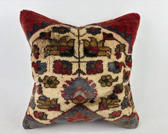 20x20 Vintage Turkish Pillow, Turkish Throw Pillow, Ethnic Pillow, Crochet Pillow, Unique Throw Pillow, Tribal Pillow, Kilim Cushion