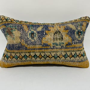 12x20 Lumbar Turkish Pillow, Rug Pillow, Kilim Pillow, Turkish Throw Pillow, Muted Pillow, Morrocan Cushion, Boho Pillow