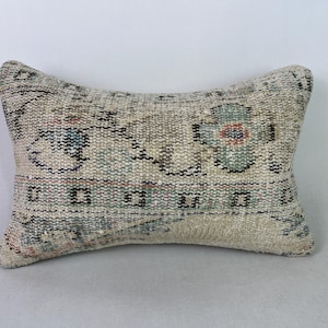 12x20 Lumbar Turkish Pillow, Rug Pillow, Kilim Pillow, Turkish Throw Pillow, Muted Pillow, Morrocan Cushion, Boho Pillow