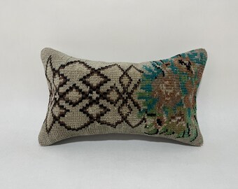 12x20 ヴィンテージ枕、色あせた枕、ボヘミアン枕カバー、キリム枕