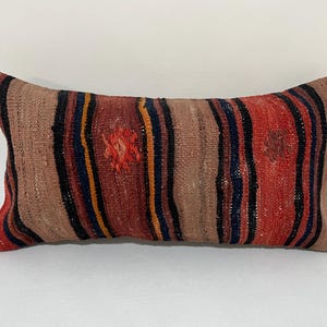 10x20 Lumbar Turkish Pillow, Rug Pillow, Kilim Pillow, Turkish Throw Pillow, Muted Pillow, Morrocan Cushion, Boho Pillow