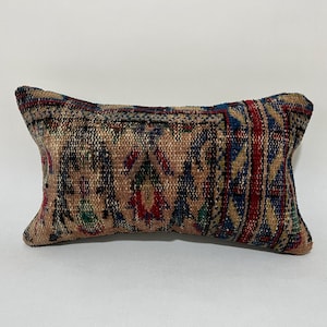 12x20 Lumbar Turkish Pillow, Rug Pillow, Kilim Pillow, Turkish Throw Pillow, Muted Pillow, Morrocan Cushion, Boho Pillow