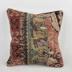 Oreiller turc vintage 16 x 16, coussin décoratif, taie d'oreiller en laine, coussin brodé, coussin unique, coussin décoratif, couvre-oreillers