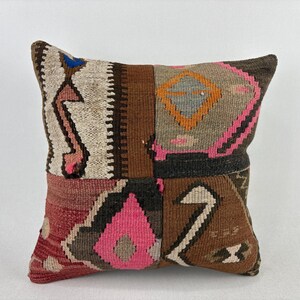 Almohada turca vintage de 16 x 16, almohada tribal, almohada decorativa, almohada kilim, almohada de bordado, almohada marroquí, almohada única