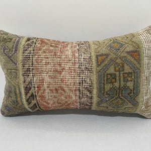 12x20 Lumbar Turkish Pillow, Rug Pillow, Kilim Pillow, Turkish Throw Pillow, Muted Pillow, Morrocan Cushion, Boho Pillow
