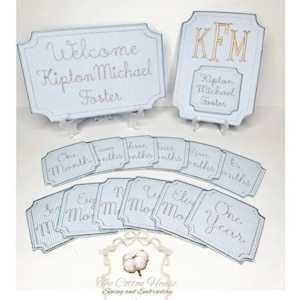 ITH Welcome Baby Bundle: Southern/Grandmillenial/Baby Banner/Milestone/Monogram/Name/Machine Embroidery Design image 1