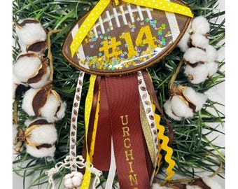 ITH Football Bag Tag: Machine Embroidery Design Glitter, Ribbon (Digital Download)