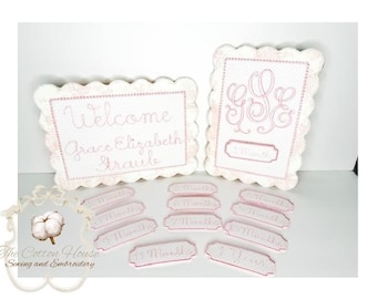 ITH Scalloped Welcome Baby Embroidery Design Bundle with Bean Stitch Edge (Digital Download)