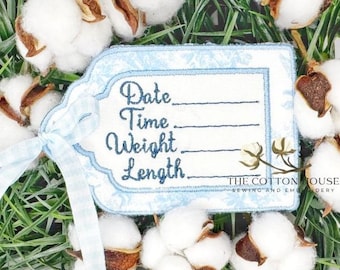 ITH Satin Stitch Birth Stats Tag: Machine Embroidery Design (Digital Download)