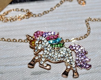 Unicorn Necklace, Rhinestone Unicorn Necklace, Unicorn Gift, Unicorn Party.  Comes with Gift Box