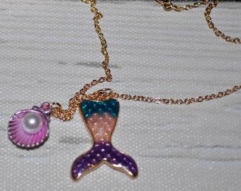Mermaid Tail Necklace, Mermaid and Shell Necklace, Mermaid Gift, Mermaid Party.  Comes with Gift Box