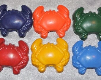 Recycled Crayons Large Crab Shaped, Total of 6. Boy or Girl Kids Unique Party Favors, Crayons.