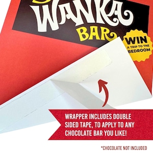 May include: A red and black rectangular paper wrapper featuring the text WANKA BAR in white and yellow lettering. A yellow starburst graphic displays the text WIN A TRIP TO THE BEDROOM. The wrapper includes a strip of double-sided tape for application.