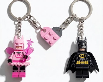 Schwarz Rosa Minifigur Schlüsselanhänger, Y2k Paar Fledermaus Schlüsselanhänger, passende Schlüsselanhänger Geschenke