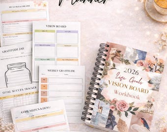 Vision Board Planner 2026, Digital Life Goals Workbook, Manifestation & Goal Setting Journal, Self Care Wellness Planner, Printable PDF