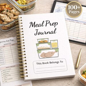 Planejador de Refeições para Imprimir, Organizador de Cardápio Semanal, Lista de Compras e Registro de Receitas, Diário Alimentar Saudável, Rastreador de Nutrição e Orçamento Digital