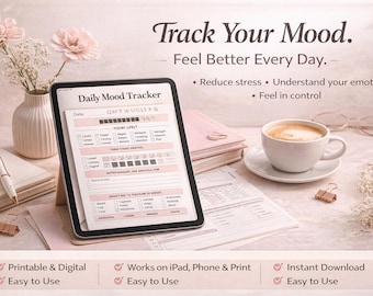 Daily Mood Tracker Printable – Mental Health Journal, Anxiety & Self Care (PDF Download)