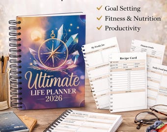 Ultimate Life Planner 2026 Digital Download Goal Setting Productivity Wellness Fitness Budget Habit Tracker Meal Self Care Journal Printable