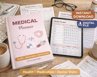 Medical Planner Printable PDF | Health Tracker, Medication Log, Doctor Visits, Medical Records Organizer | Instant Download