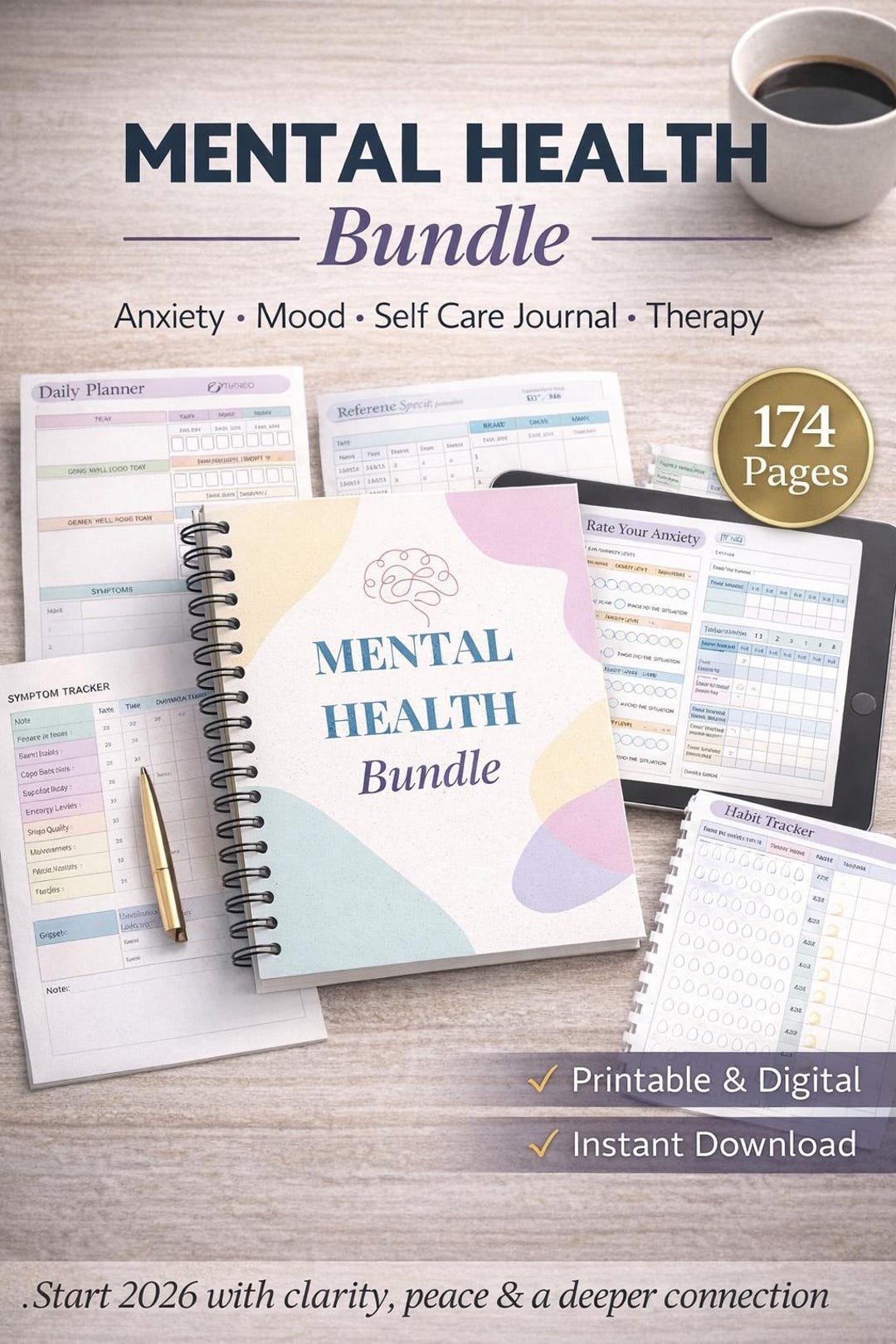 Mental Health Planner Bundle | Self-care Journal, Mood Tracker ...