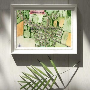 Hawkesbury Upton / Mapa / Acuarela / Postal / Impresión / Cotswold Way / Recuerdo / Pequeño artista / Campo inglés / Pintado a mano / 6x4