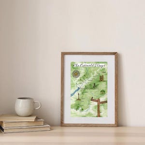 Cotswold Way / Mapa / Postal / Impresión / Recuerdo / Cotswolds / Impresión en acuarela / Impresión pintada a mano / Artista pequeño / Artista inglés /