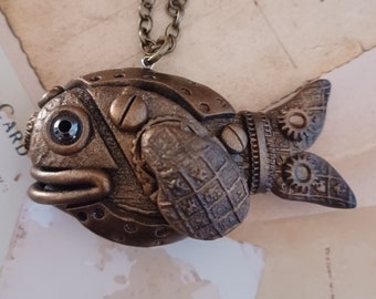 Steampunked Industrial Fish Necklace