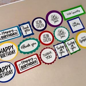 Variety Pack of Craft Sentiments | Card Making, Scrapbooking, Junk Journals, Birthday & Everyday Ephemera. Pastel, Primary or Mixed Set