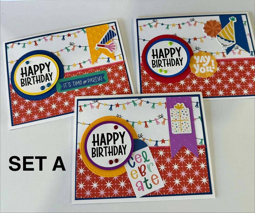 Handmade Happy Birthday Card Set – Bright Primary Colors – Fun for All ...