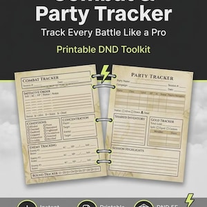 Tracciatore di combattimento di D&D / Pianificatore di sessioni di gruppo / Kit di strumenti per giochi di ruolo stampabile (Download in PDF)