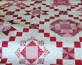 Ruby - Large King size red & white quilt