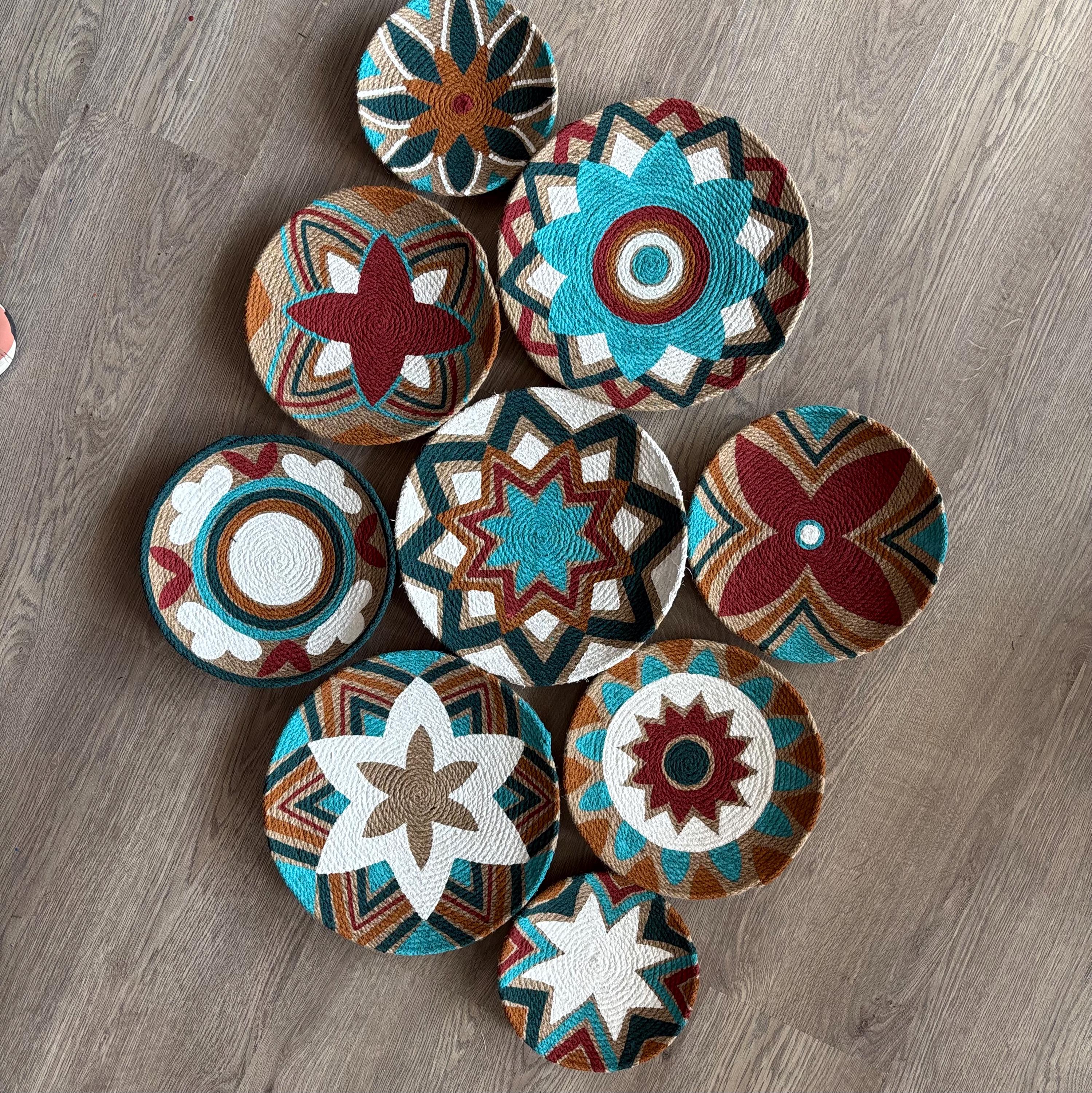 Natural Wicker Wall Sets for Colorful Gardens and Houses, Handmade natural wall plates for Bohemian decorations