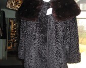 FREE SHIPPING 50 39 s Black Persian Lamb Mink Collar Shorty Jacket Size Small