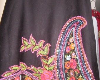 Vintage Ethnic Skirt w/Beads/Colorful Embroidered Skirt