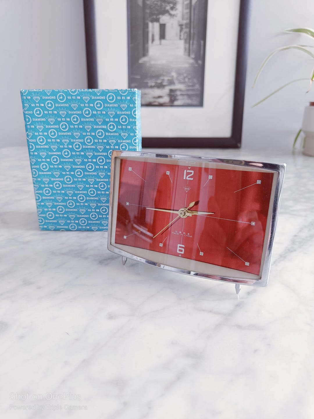 DIAMOND, Red Mid Century Chrome Table Clock / Desk Clock Made in China ...