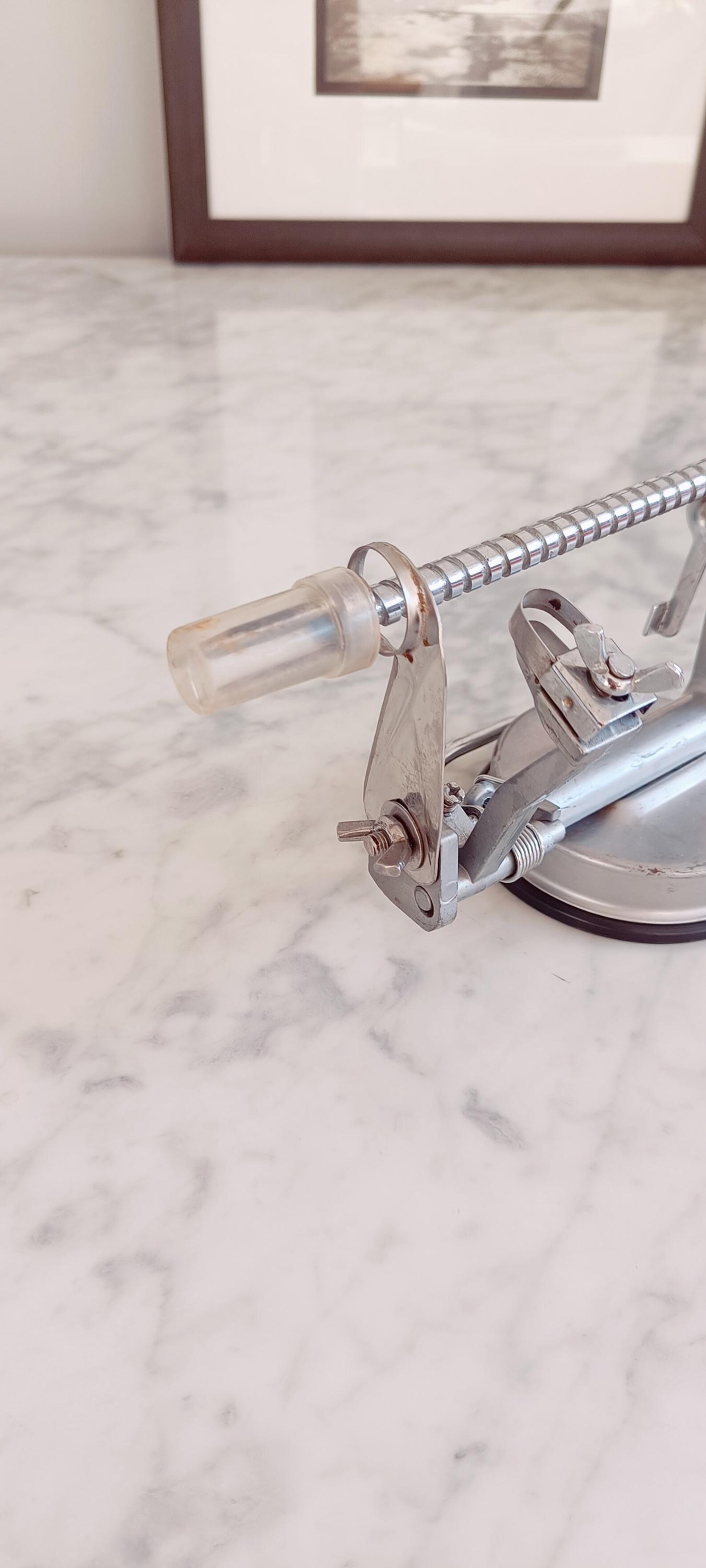 Vintage apple peeler, corer, and slicer with protective cover