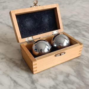 Bolas Baoding chinas de Qi Gong de plata vintage en madera