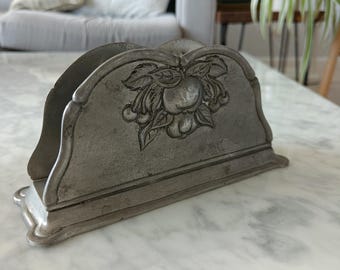 Vintage Art Nouveau Pewter Letter Rack: Desk Tidy Serviette Holder