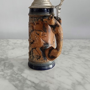 Outstanding 1990s Gerz Fox Handle Pewter and Ceramic Stein