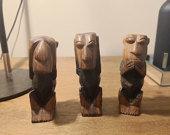 Hand Carved Wise Monkeys: Hear See Speak No Evil