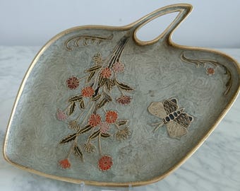 Vintage Messing Cloisonné Trinket Dish: Emaille Blumen & Schmetterling