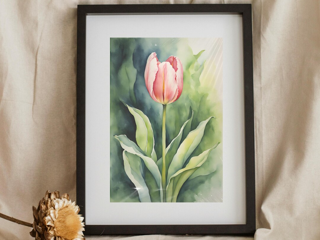 Pink Tulip Watercolor Printable Wall Art Digital Download Botanical ...
