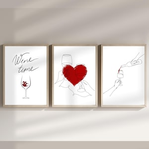 Wine Themed Digital Art | 3-Piece Minimalist Poster Set, Modern Wall Art for Home Decor & Wine Lover Gift, Gifts for Him , Gifts for Her