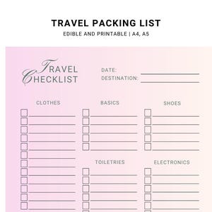 Editable Travel Packing List | Printable Travel Checklist & Planner | Vacation Organizer for Women
