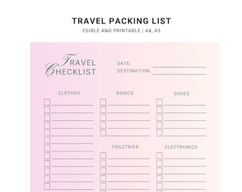 Editable Travel Packing List | Printable Travel Checklist & Planner | Vacation Organizer for Women