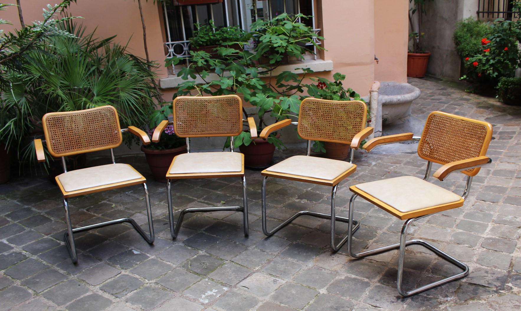 Fauteuils Cesca B64 X4 Marcel Breuer Made in Italy Original Bon État, Fauteuil Avec Accoudoir En Bois Et Cannages Design Vintage