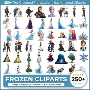 Frozen PNG Cliparts Bundle, Frozen PNG Cartoon Cliparts for Sublimation, Frozen Movie Themed Clip Arts Collection for Christmas Party PNG